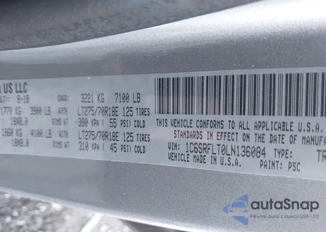 2020 Ram 1500 Rebel 4X4 5'7 Box from USA, damaged, VIN 1C6SRFLT0LN136084